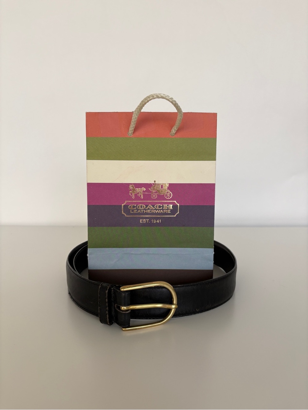 Coach Black Leather Belt with Solid Brass Buckle